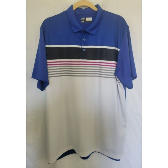 Callaway Opti-Dri Men's Golf Polo Shirt Blue Stripe Short Sleeve Size Large - Picture 1 of 7